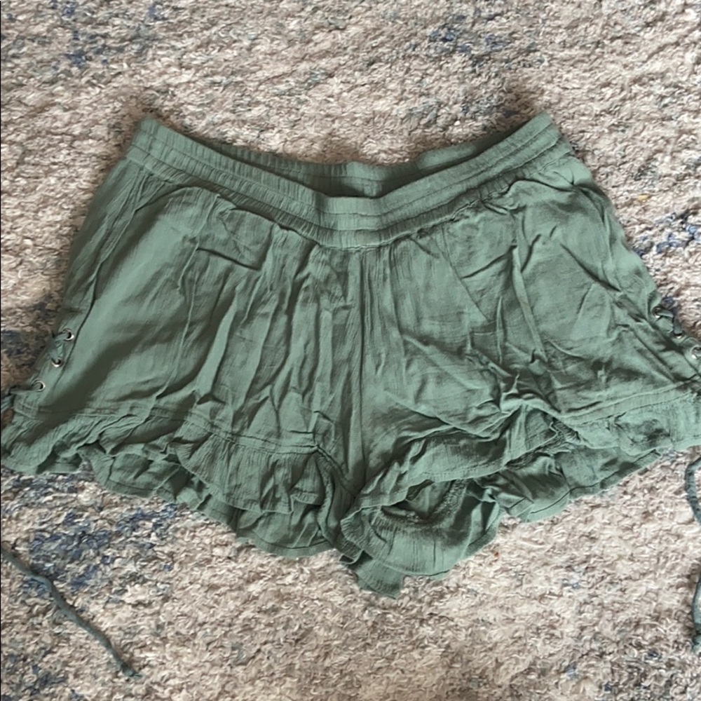 Green flowy shorts
